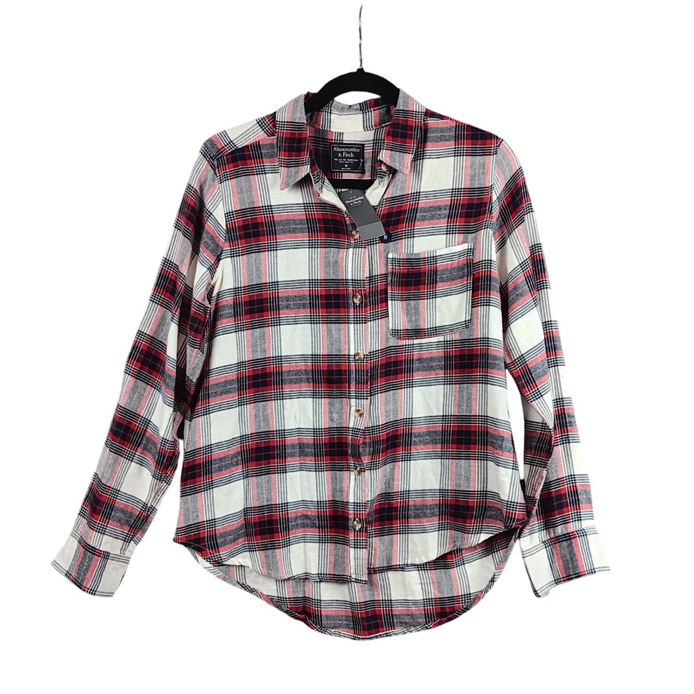 Abercrombie & Fitch Womens Medium Flannel Shirt Plaid Button Down Long Sleeve